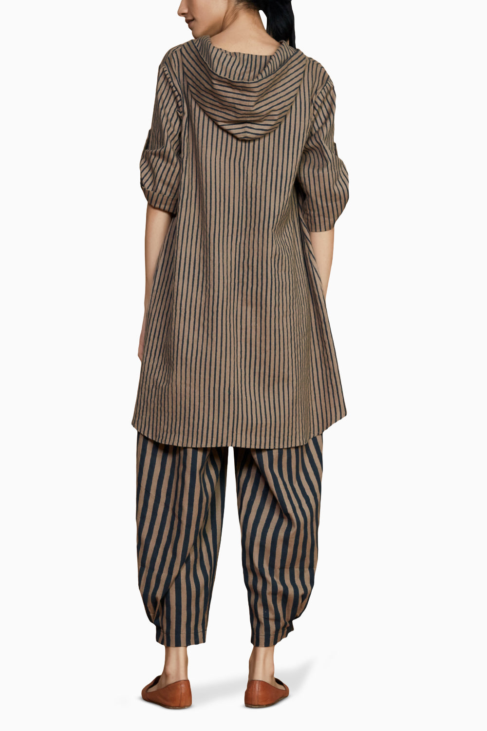 Brown with Charcoal Striped Hooded Co-ord Set