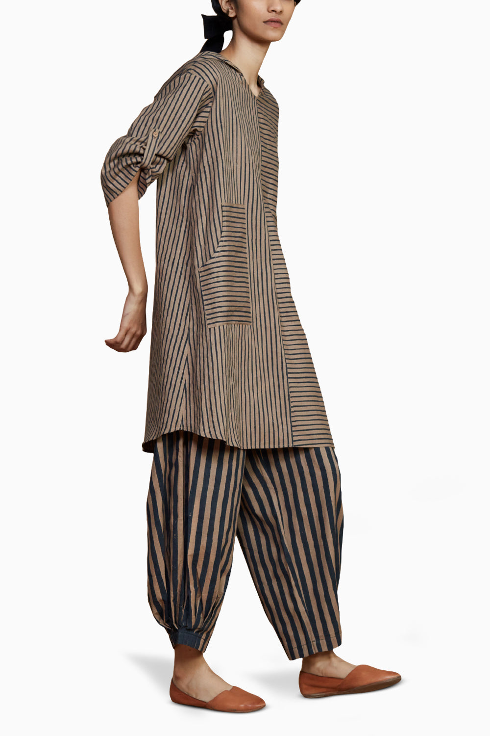 Brown with Charcoal Striped Hooded Co-ord Set