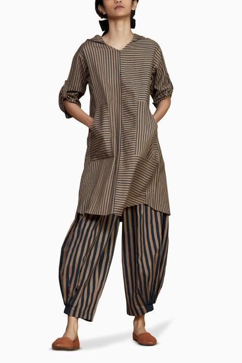 Brown with Charcoal Striped Hooded Co-ord Set