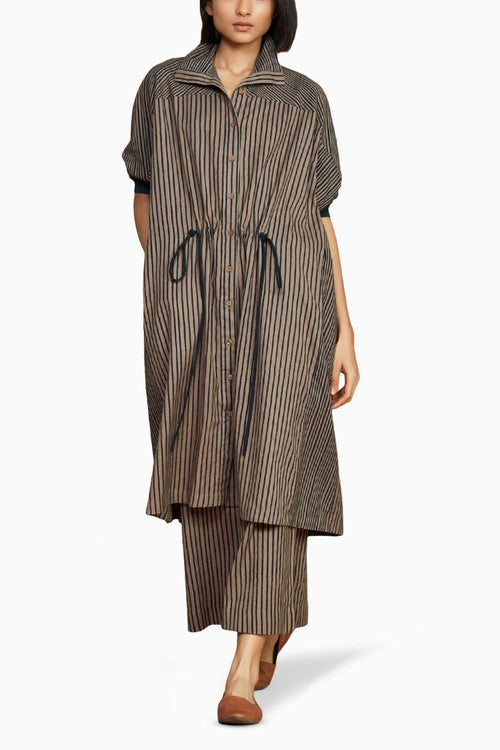 Brown with Charcoal Striped Kaftan Co-ord Set