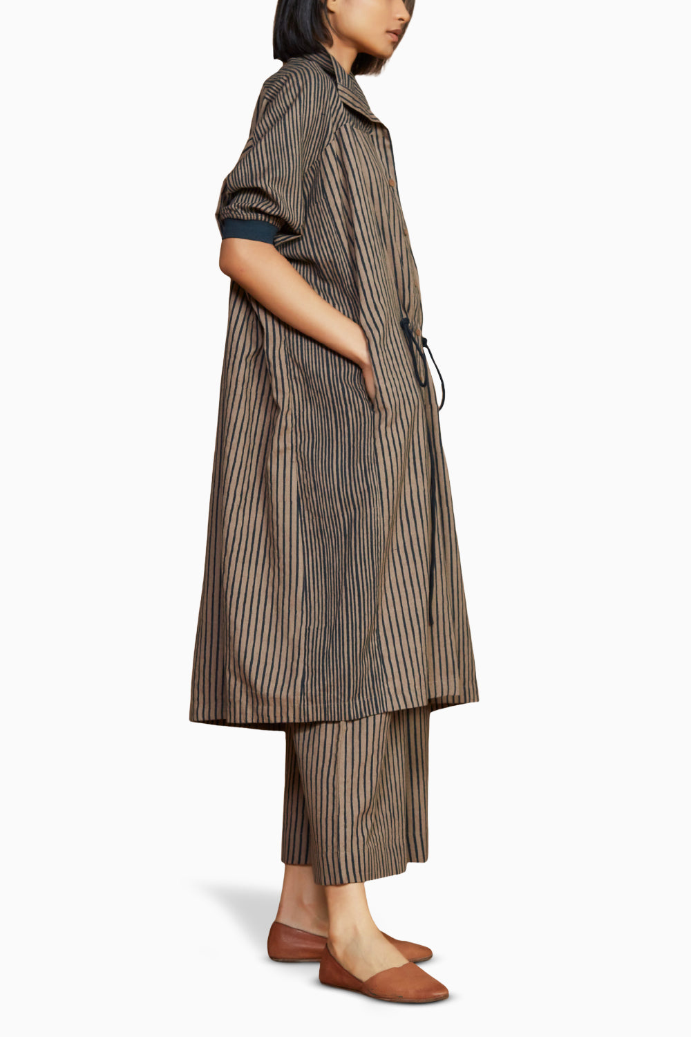 Brown with Charcoal Striped Kaftan Co-ord Set