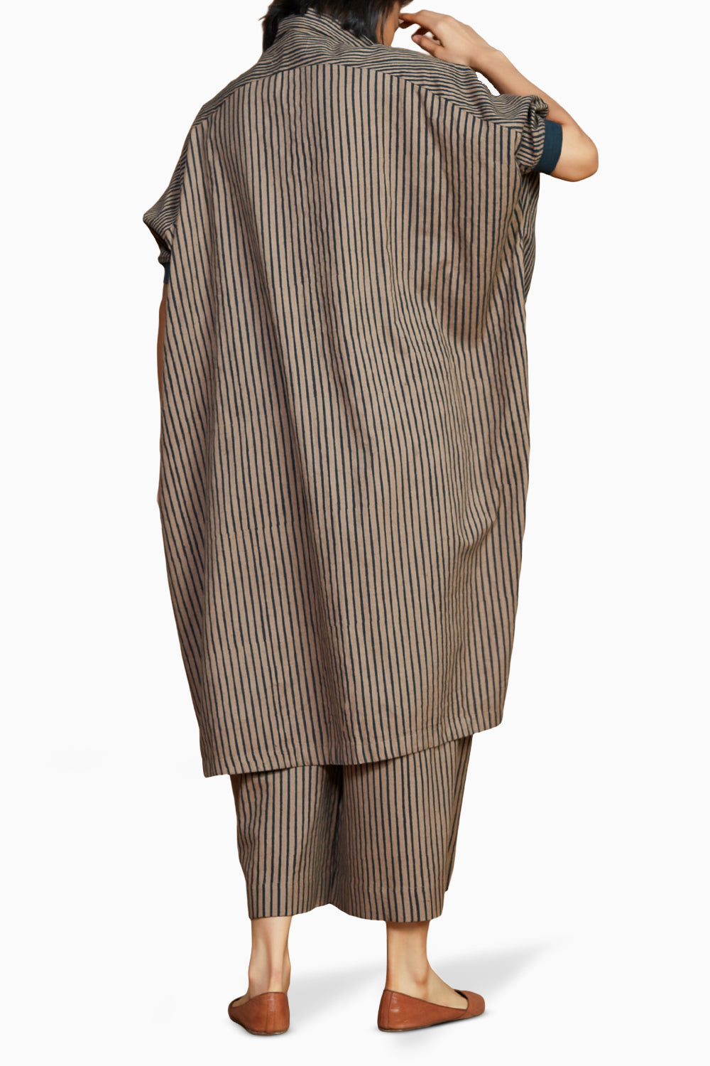 Brown with Charcoal Striped Kaftan Co-ord Set