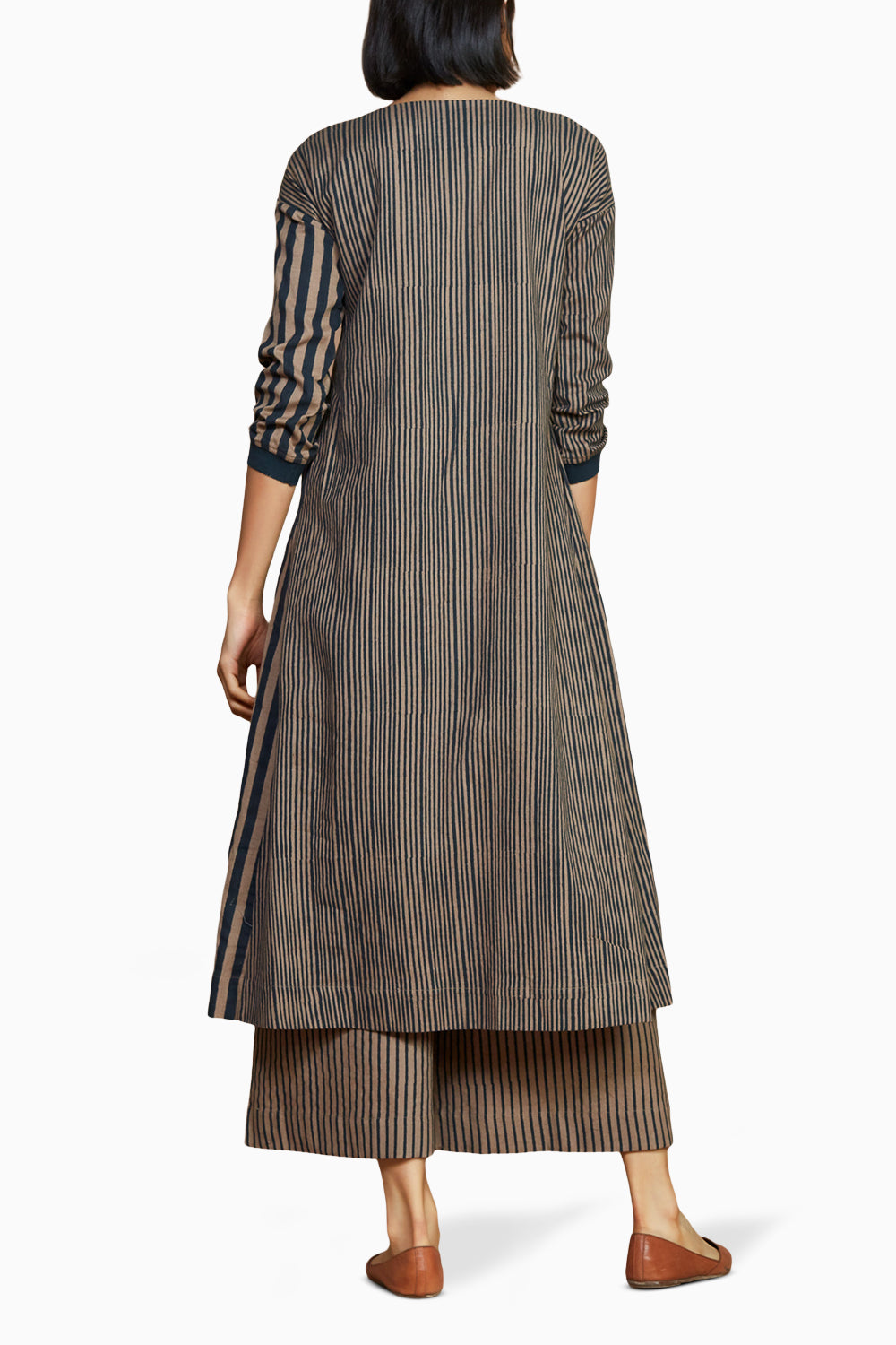 Brown with Charcoal Striped Pleated Co-ord Set