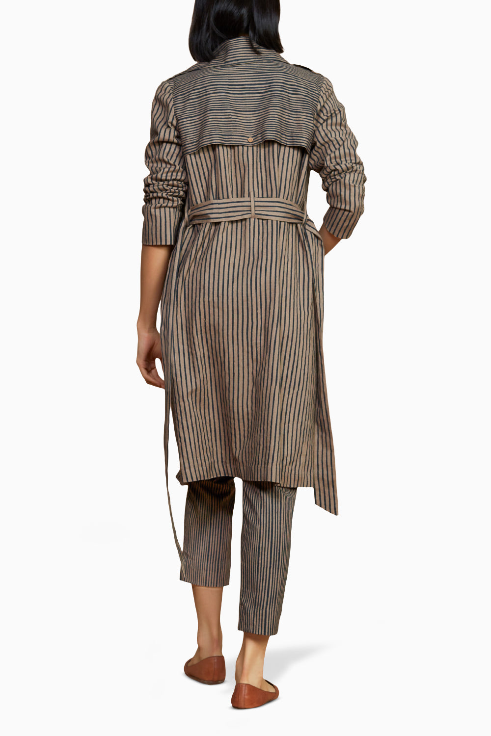 Brown with Charcoal Striped Trench and Corset Co-ord Set