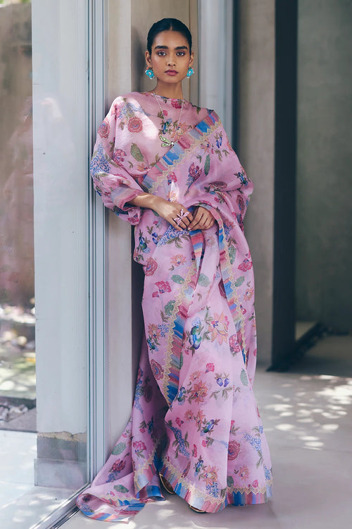 Pink Print Yasmin Saree with Maria Top