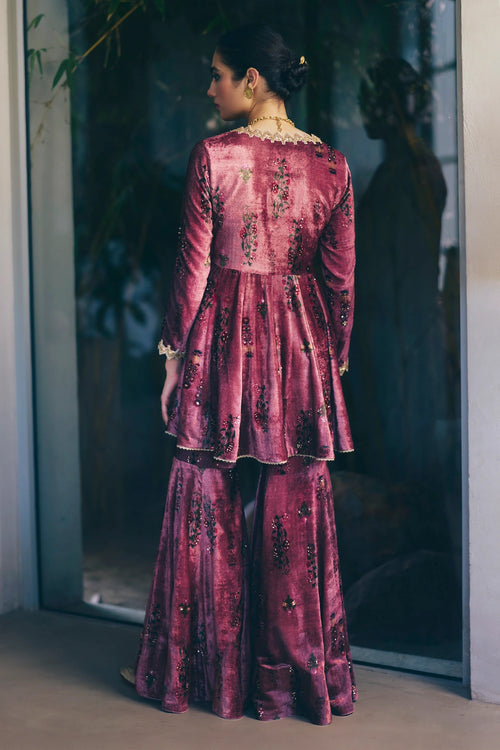 Wine Araya Velvet Kurta Set