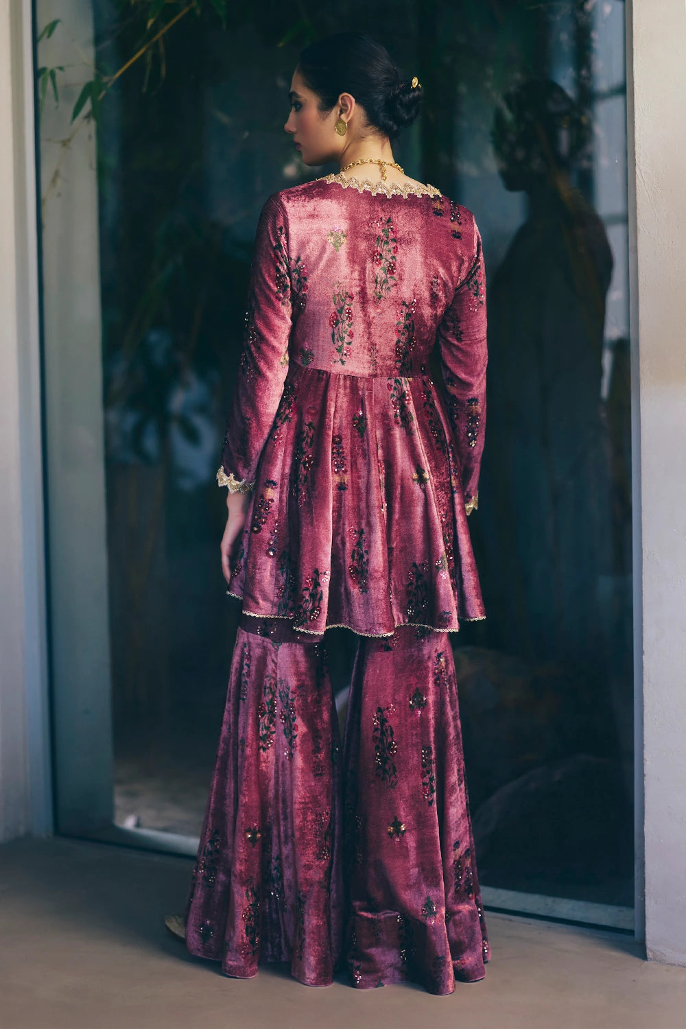 Wine Araya Velvet Kurta Set