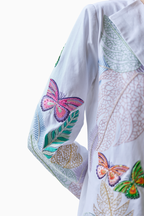 Butterfly Embroidered Jacket And Pants with Pleated Bustier