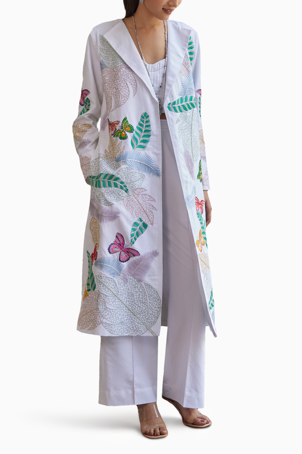 Butterfly Embroidered Jacket And Pants with Pleated Bustier