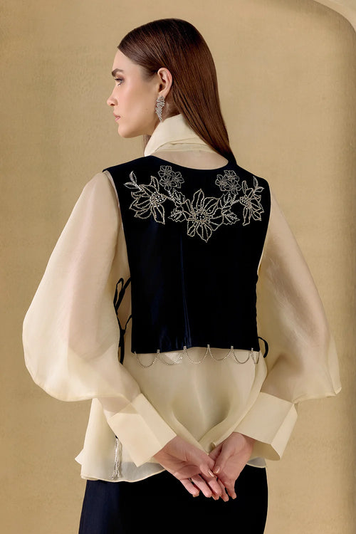 Black And Silver Embellished Vest