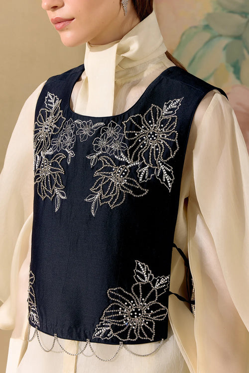 Black And Silver Embellished Vest