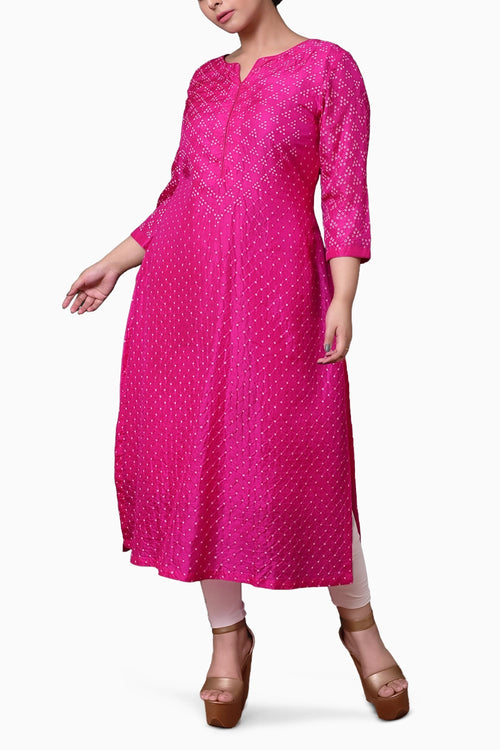 Rani Bandhani Silk Kurta