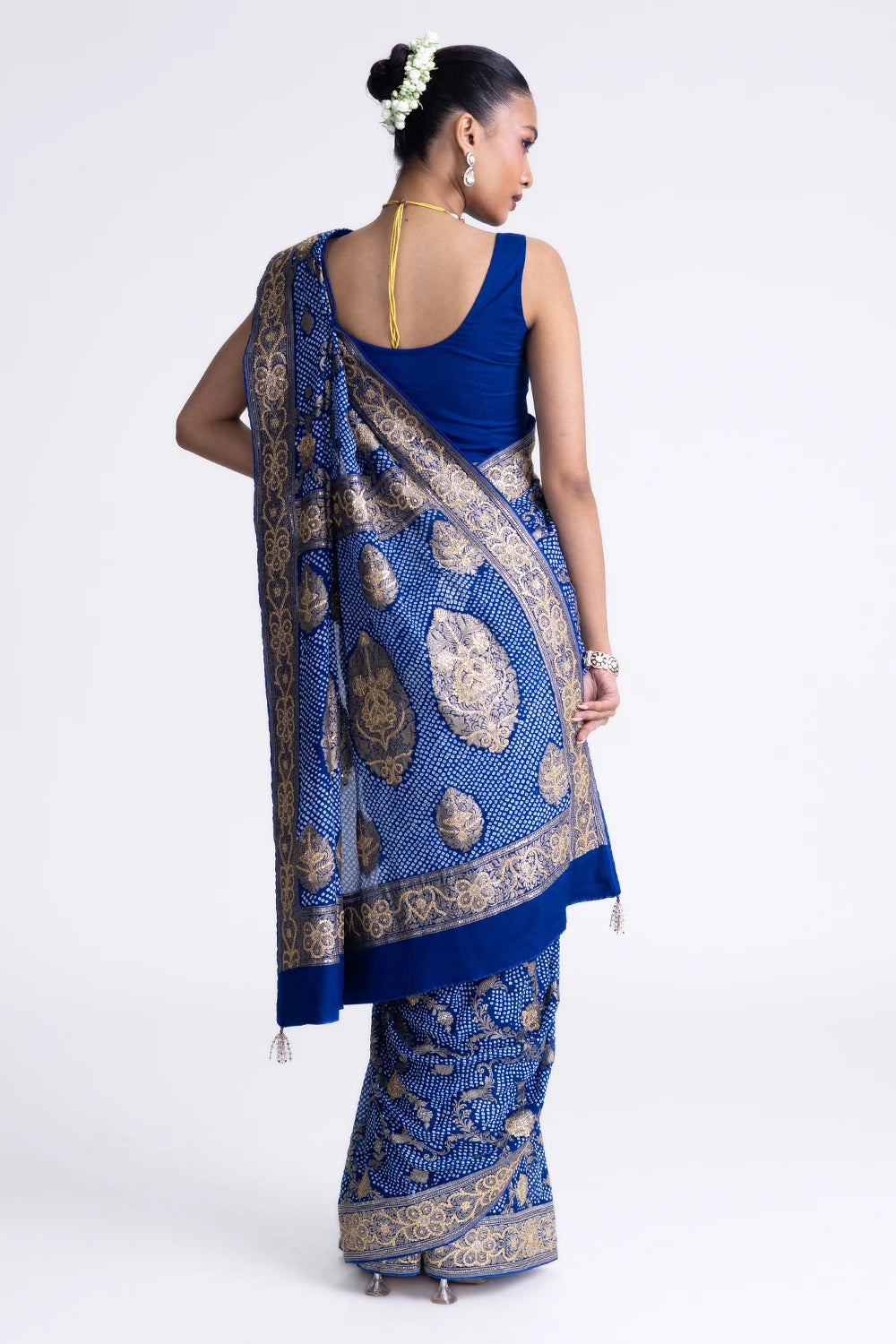 Blue Banarasi Bandhani Saree with Embroidery