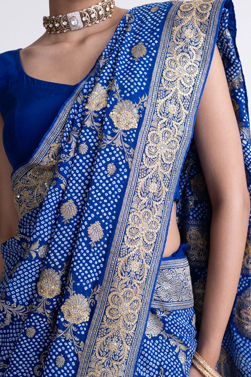Blue Banarasi Bandhani Saree with Embroidery