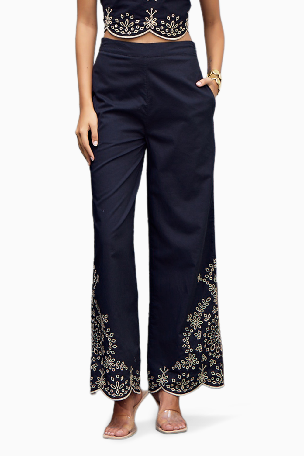 Romneya Black Embroidered Trousers