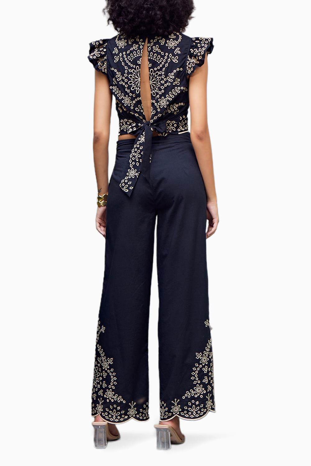 Romneya Black Embroidered Trousers