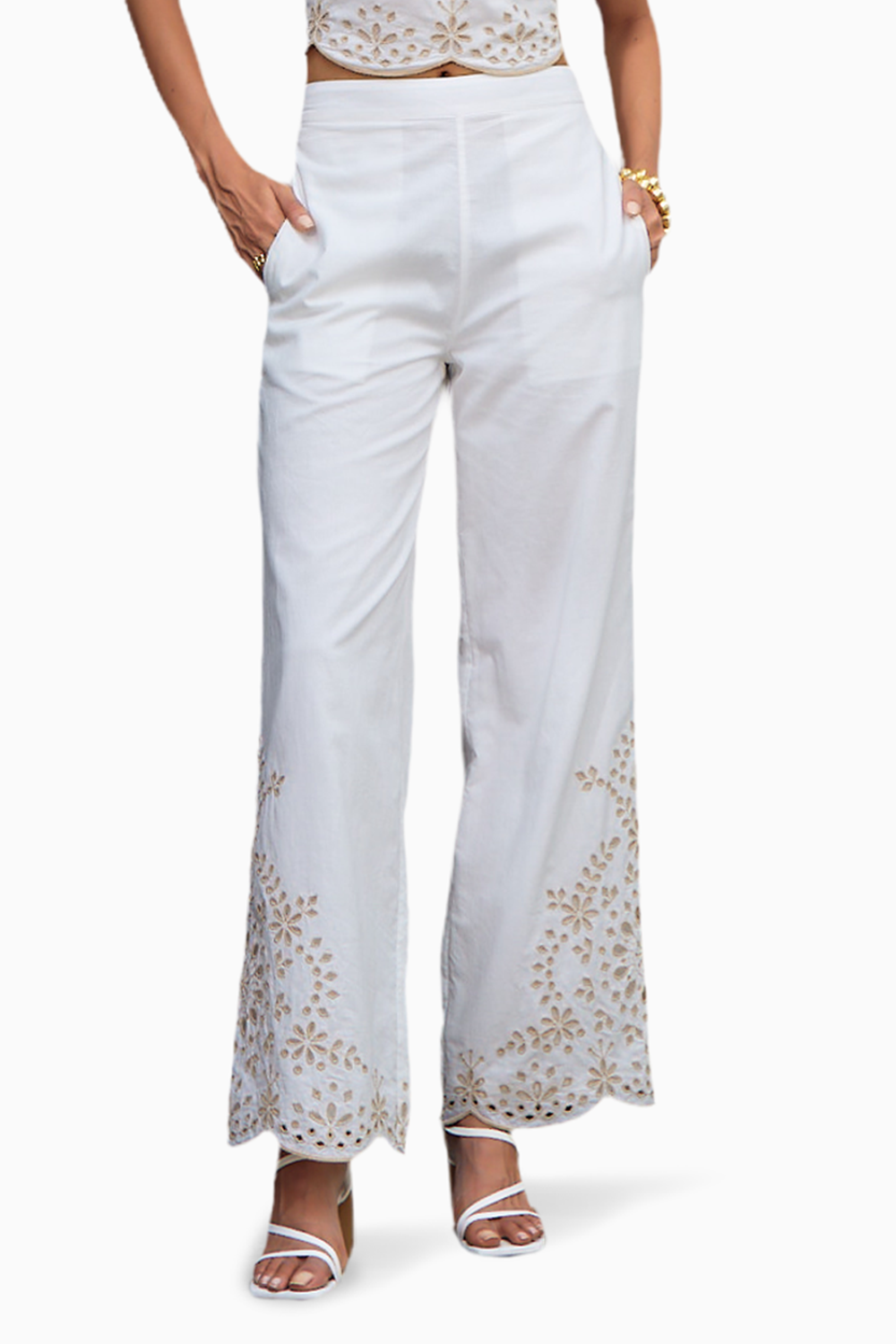 Romneya White Embroidered Trouser