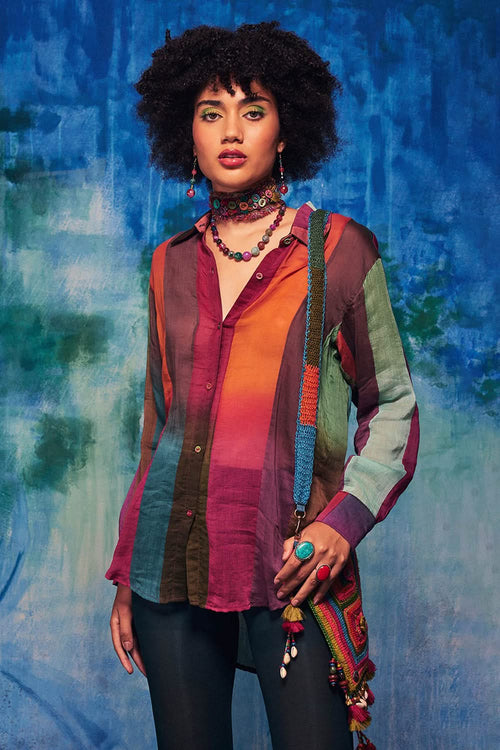 Multicoloured Chanderi Patchwork Zoya Shirt