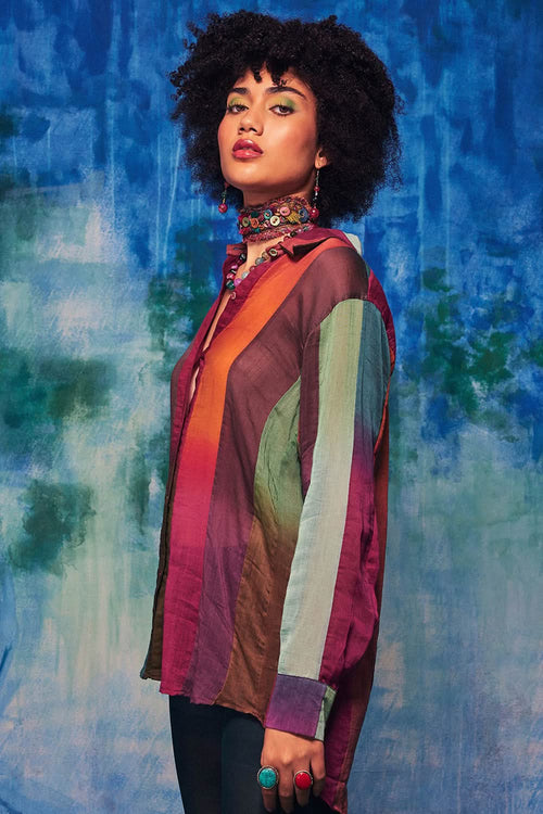 Multicoloured Chanderi Patchwork Zoya Shirt