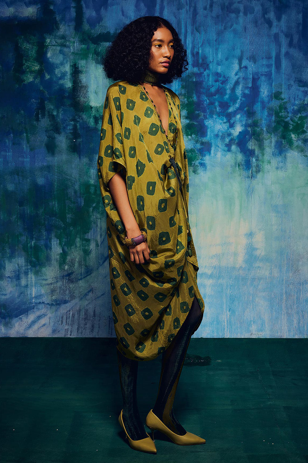 Olive Shibori Coco Kaftan Set