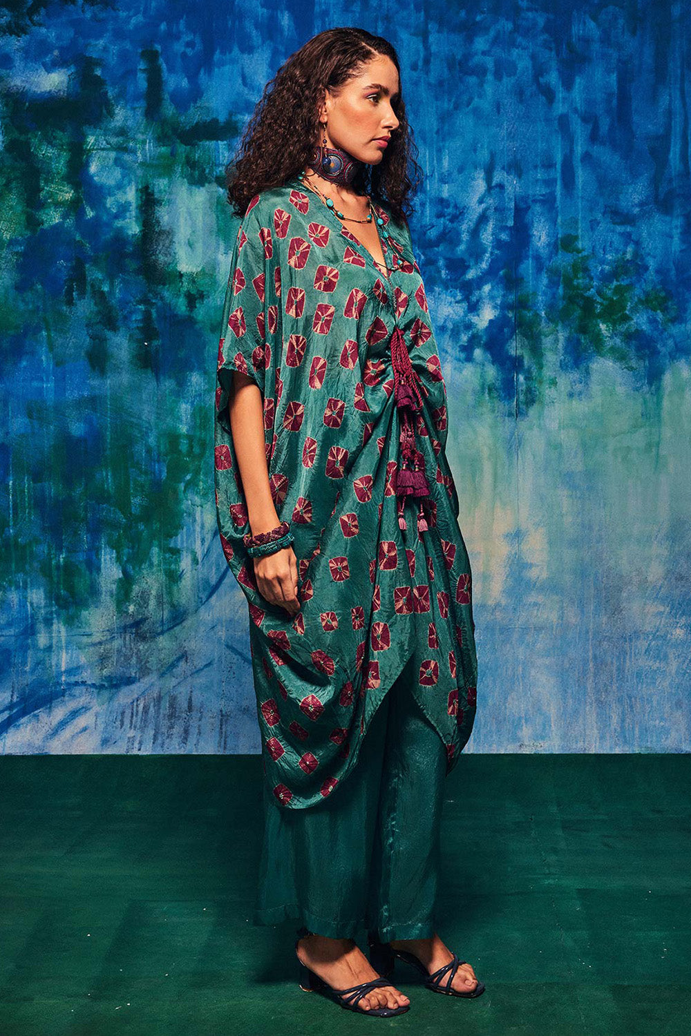 Teal Shibori Coco Kaftan Set