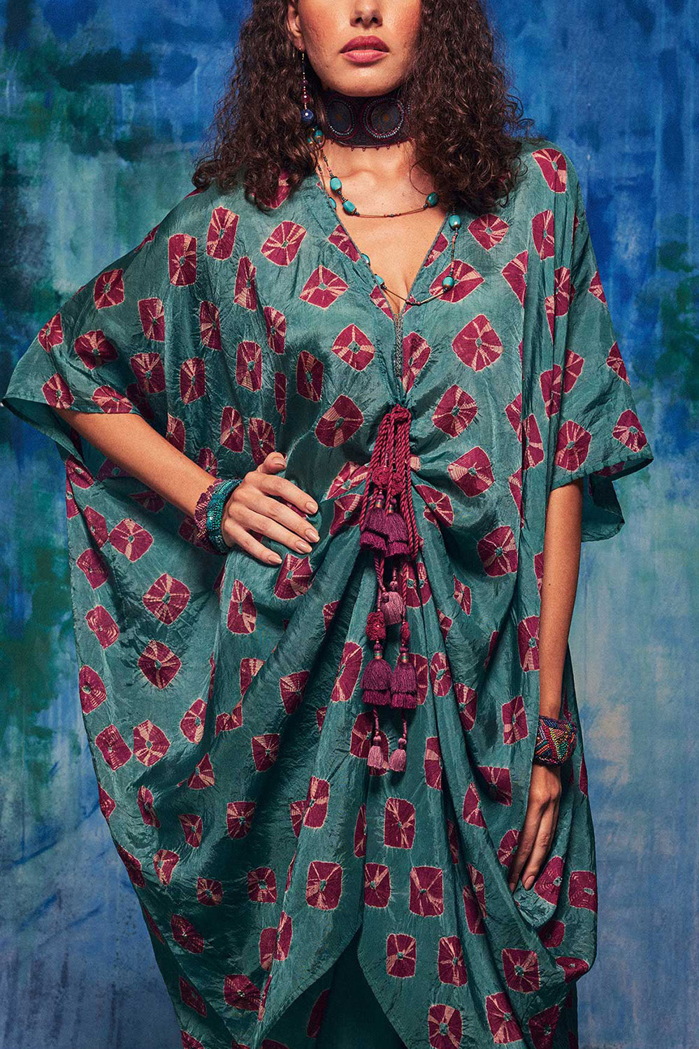 Teal Shibori Coco Kaftan Set