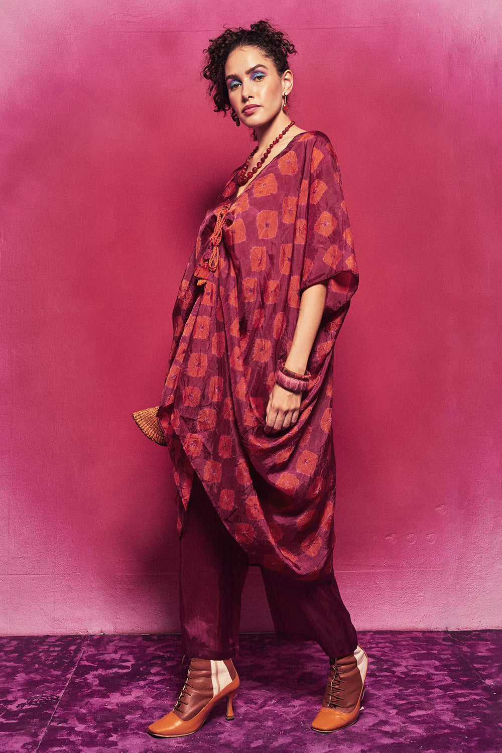 Fuchsia Shibori Coco Kaftan Set