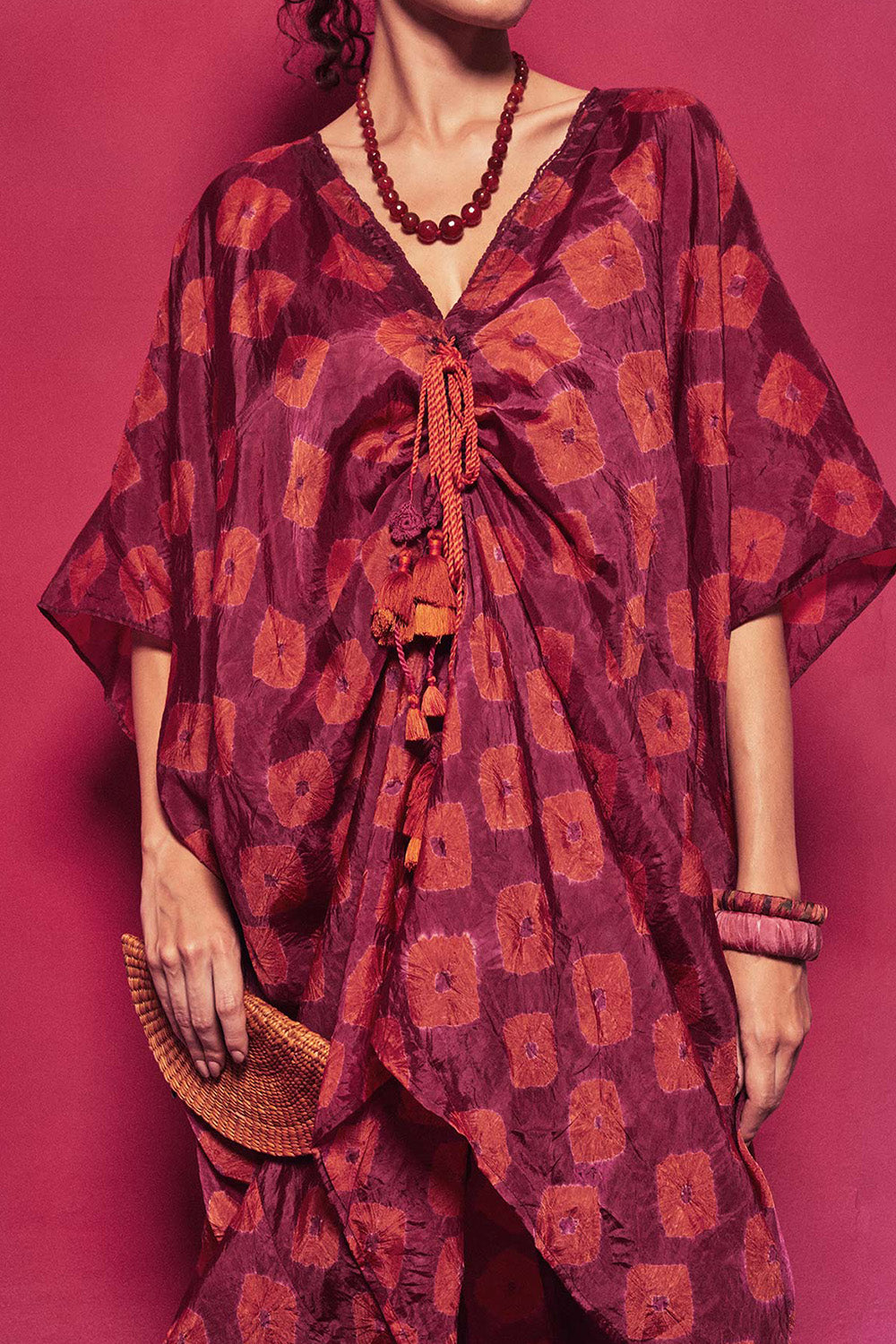 Fuchsia Shibori Coco Kaftan Set