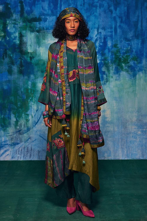 Zunaira Teal and Olive Suit Set
