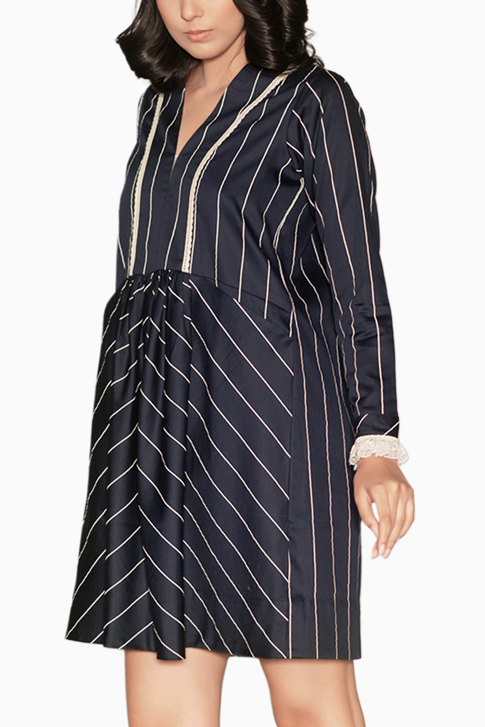 Celia Navy Blue Pinstripe Dress