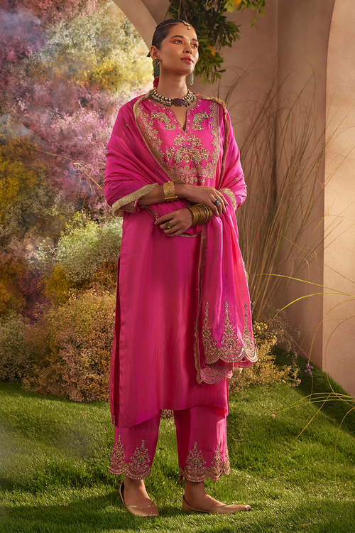 Hot Pink Organza Kurta Set