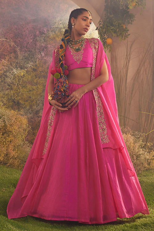 Hot Pink Silk Organza Cape Set
