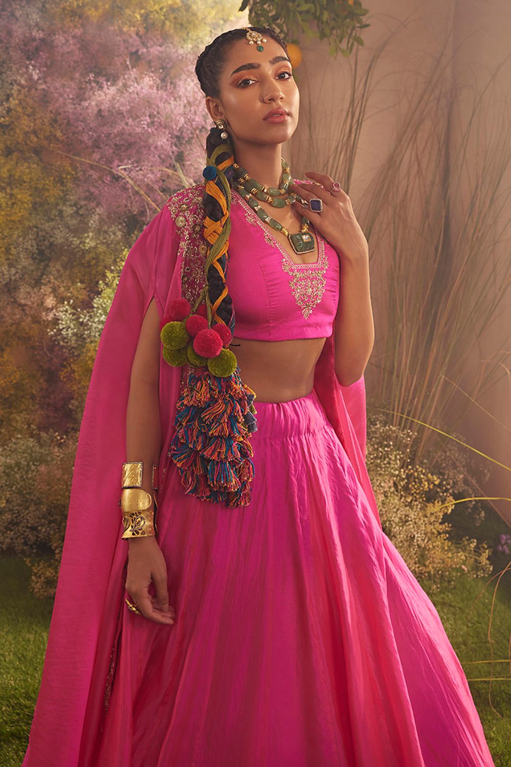 Hot Pink Silk Organza Cape Set