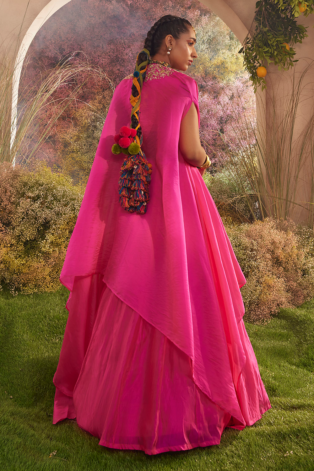 Hot Pink Silk Organza Cape Set