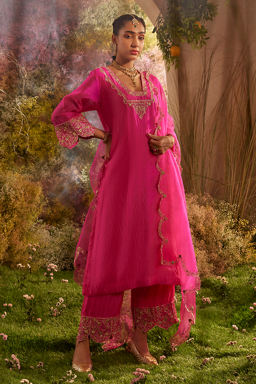 Hot Pink Silk Organza Kurta Set