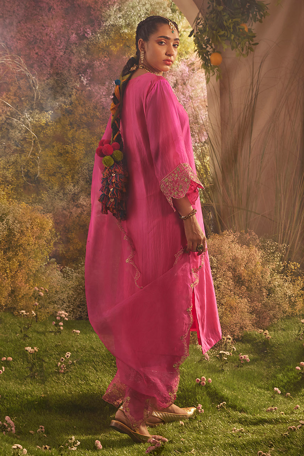 Hot Pink Silk Organza Kurta Set