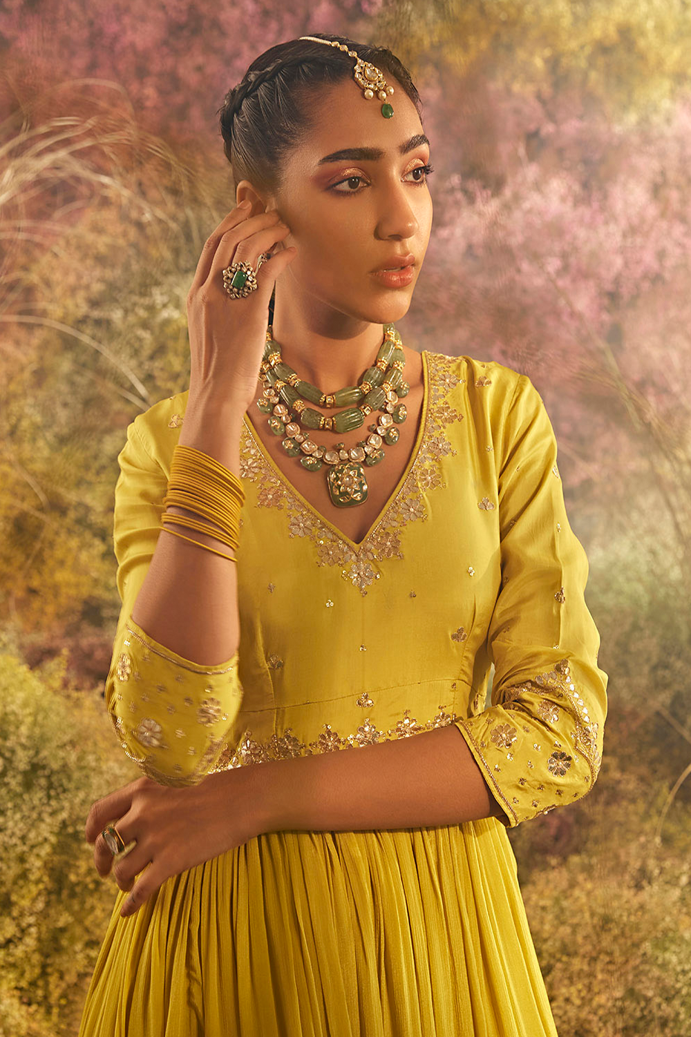 Mustard Silk Long Kurta Set