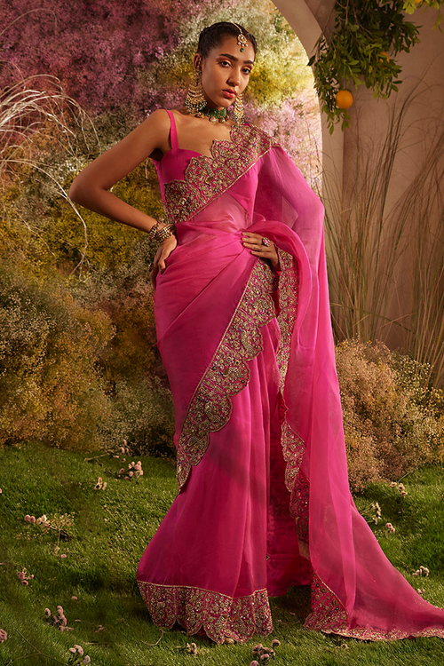 Peacock Motif Silk Organza Saree
