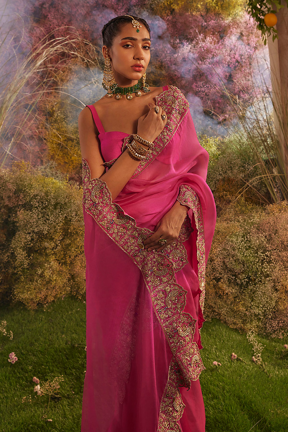 Peacock Motif Silk Organza Saree