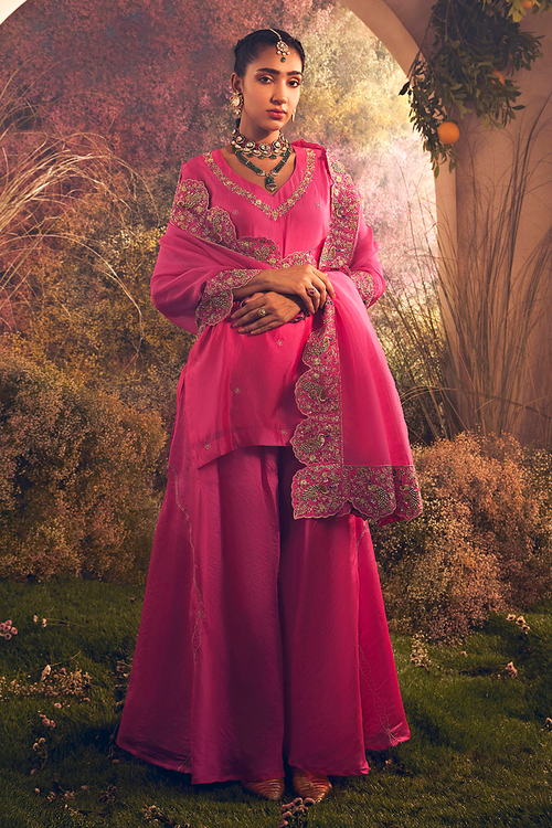Silk Organza Hot Pink Kurta and Sharara