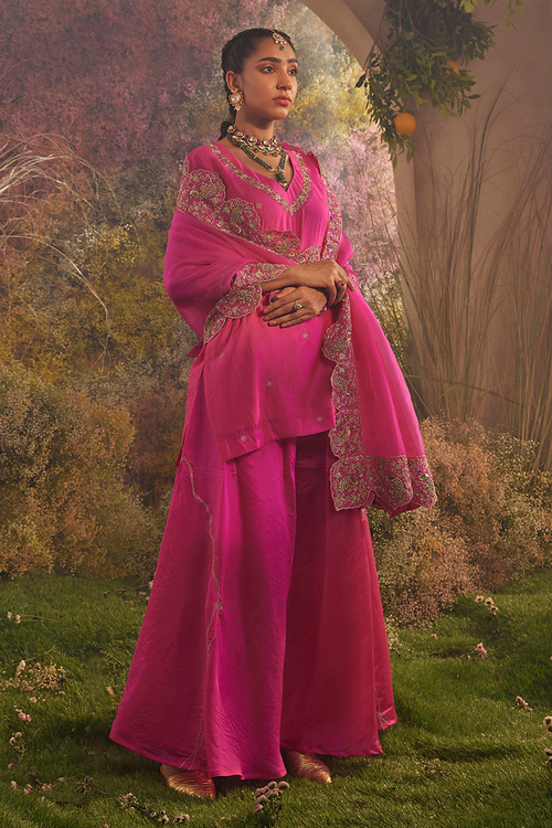 Silk Organza Hot Pink Kurta and Sharara