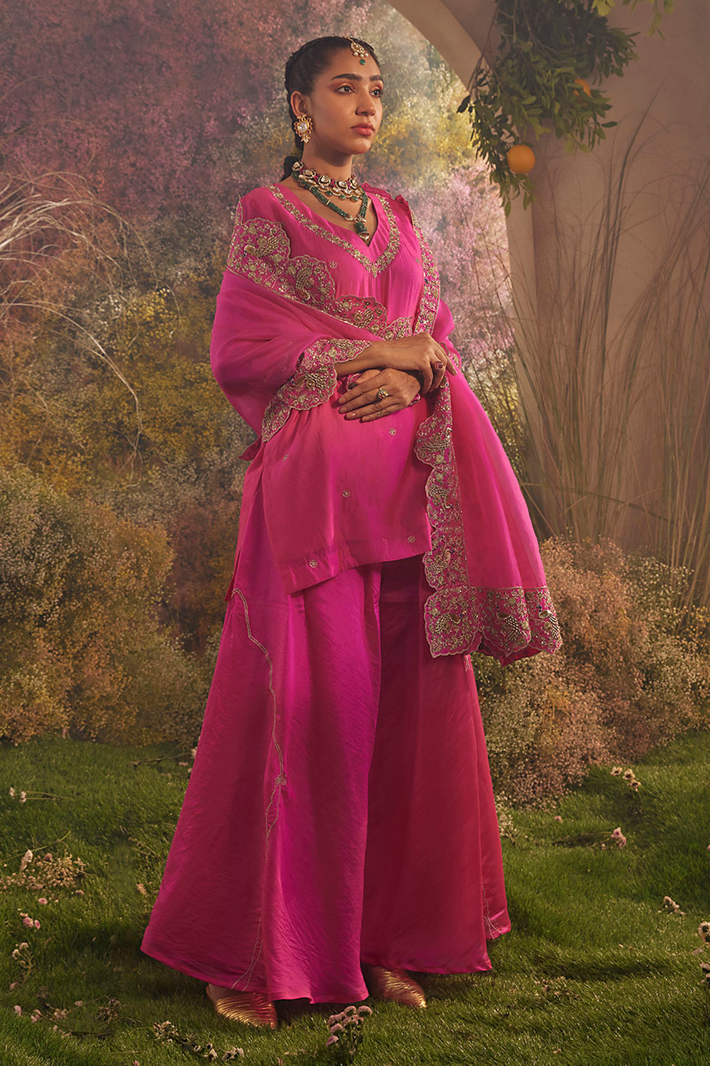 Silk Organza Hot Pink Kurta and Sharara