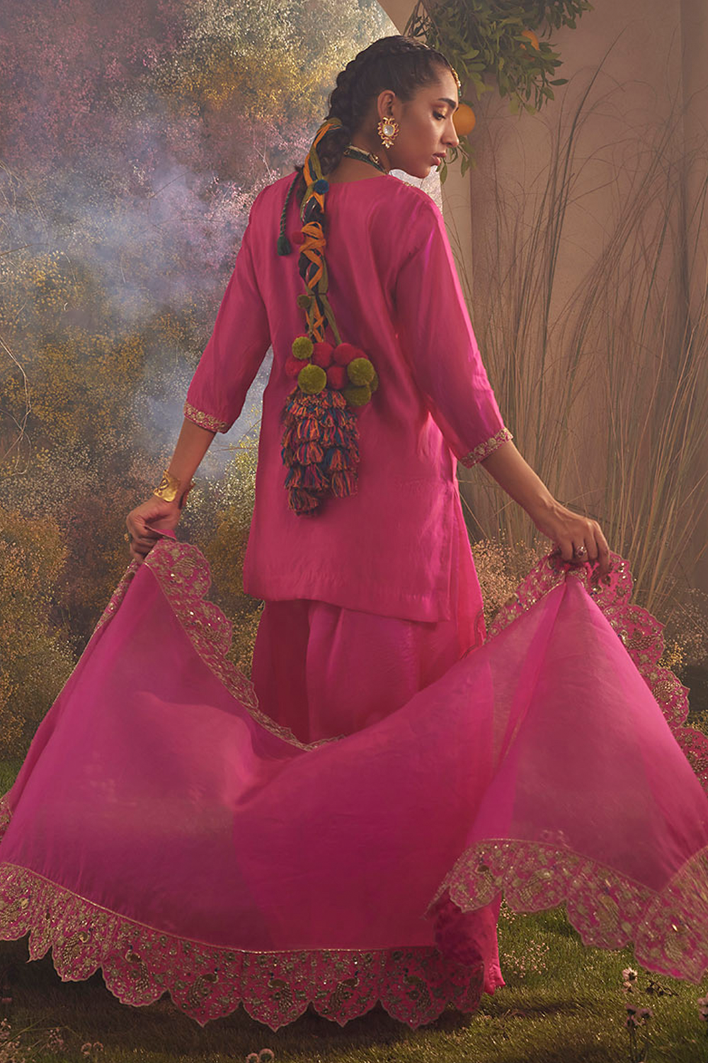 Silk Organza Hot Pink Kurta and Sharara