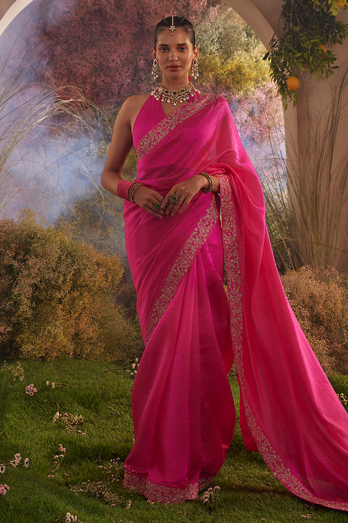 Hot Pink Silk Organza Saree