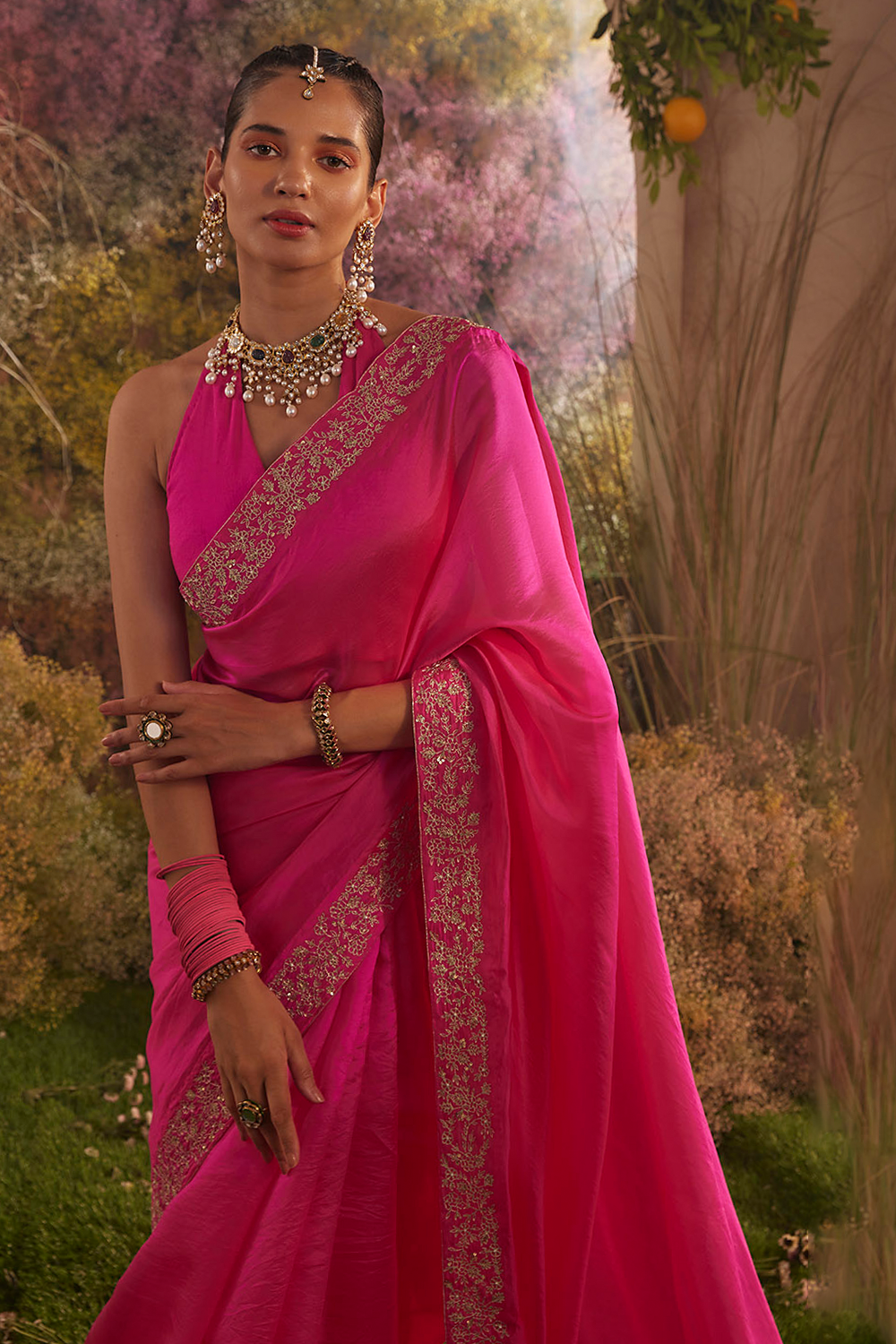 Hot Pink Silk Organza Saree