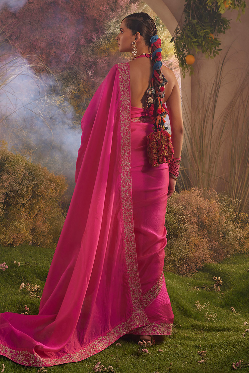 Hot Pink Silk Organza Saree