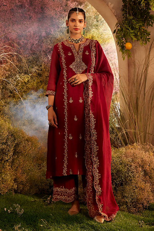 Maroon Soft Chanderi Kurta Set