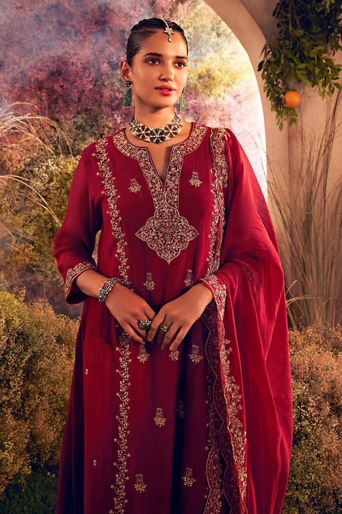 Maroon Soft Chanderi Kurta Set