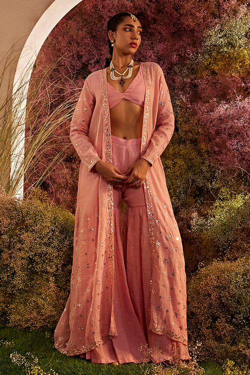 Silk Organza Pink Cape Set