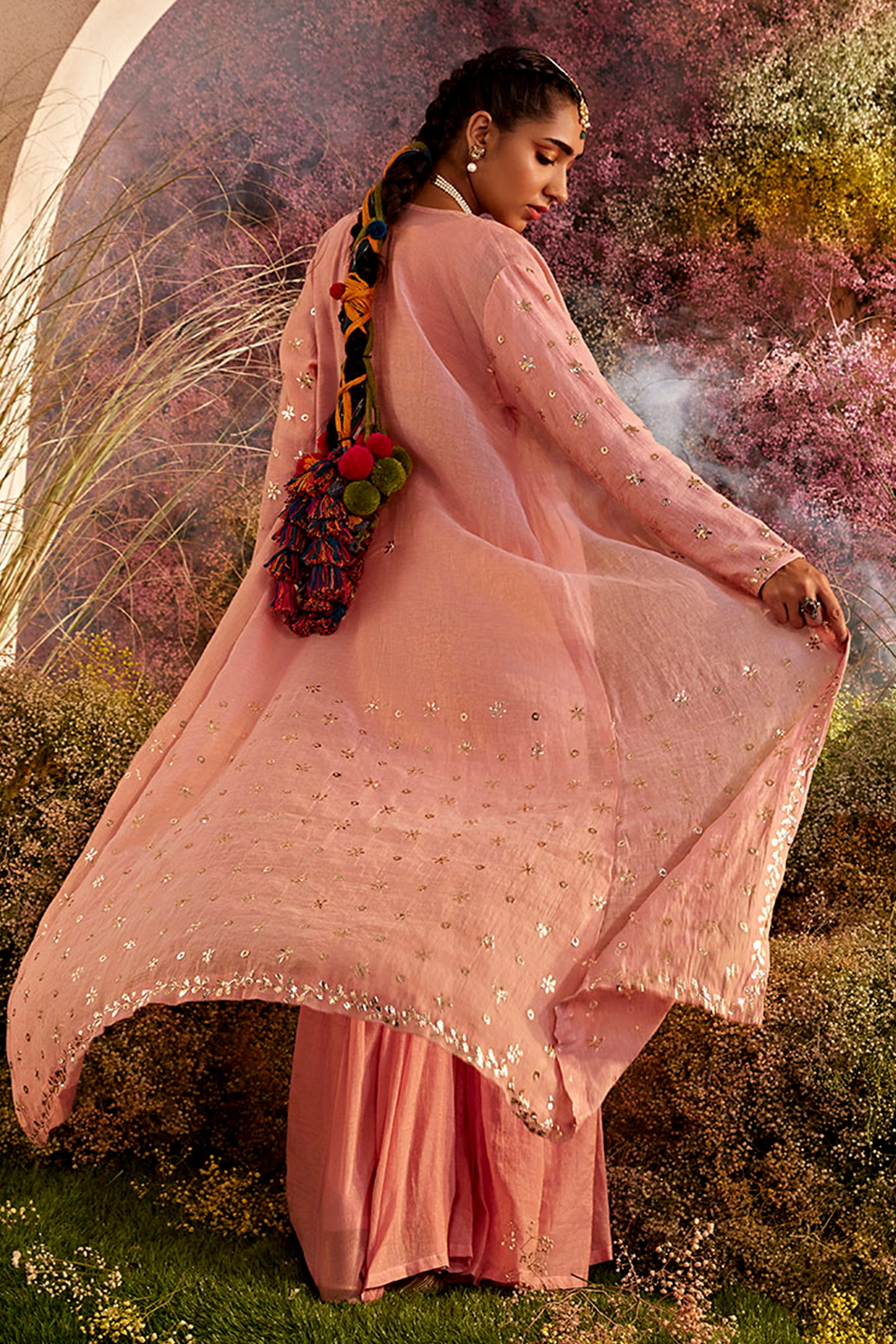 Silk Organza Pink Cape Set